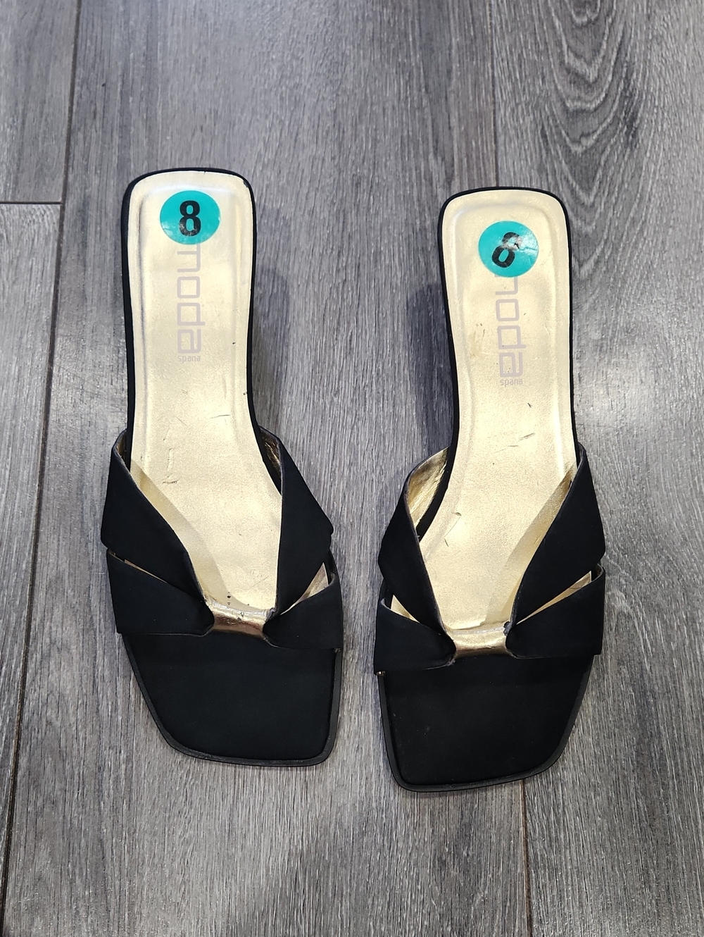 Goddess Black Slide Sandals with Gold Insole